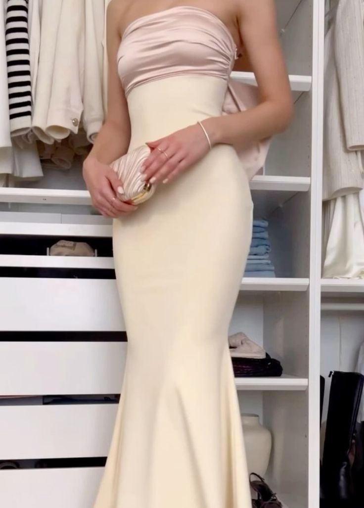 Elegant Mermaid Strapless Long Satin Prom Dresses Evening Dress HZ1024