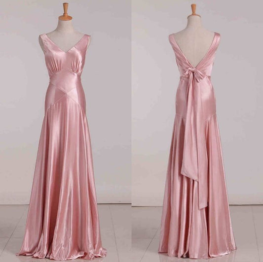 Gorgeous Mermaid V Neckline Long Satin Prom Dresses Beads Evening Dress HZ1024