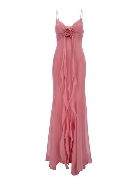 Vintage Mermaid Spaghetti Straps 90s Pink Chiffon Prom Dresses Evening Gowns HZ1024