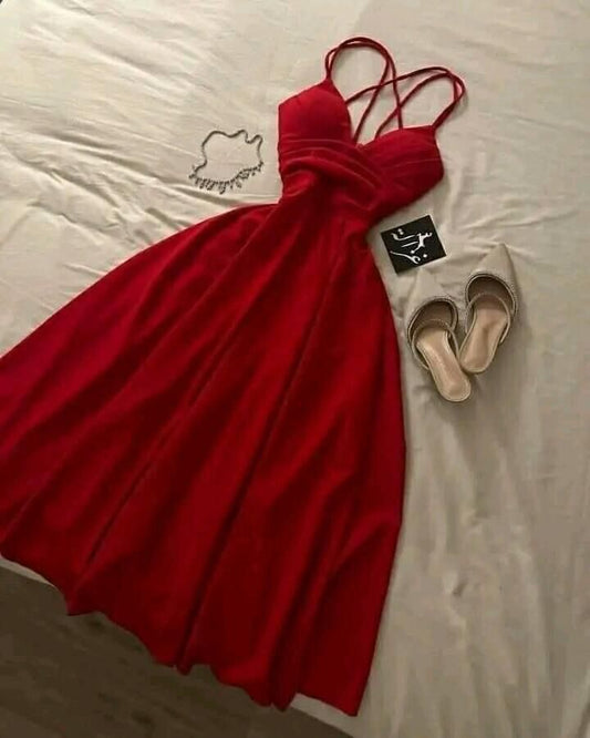 Gorgeous A Line Spaghetti Straps Red Knee Length Prom Dresses Evening Dress Wedding Guest Dress HZ1024