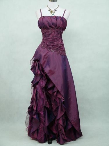 Vintage High Low Spaghetti Straps Grape Taffeta Long Prom Dresses Evening Gowns HZ1024