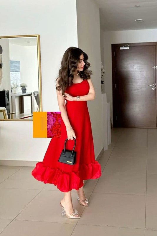 Vintage A Line Spaghetti Straps Red Knee Length Prom Dresses Evening Gowns HZ1024