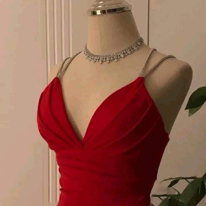 Modest A Line Spaghetti Straps Red Prom Dresses Evening Dress HZ1024