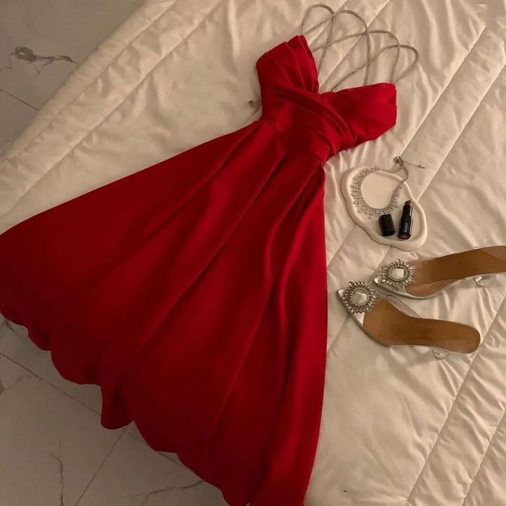 Modest A Line Spaghetti Straps Red Prom Dresses Evening Dress HZ1024