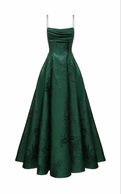 Elegant A line Dark Green Satin Long Prom Dresses Backless Evening Dress HZ1024