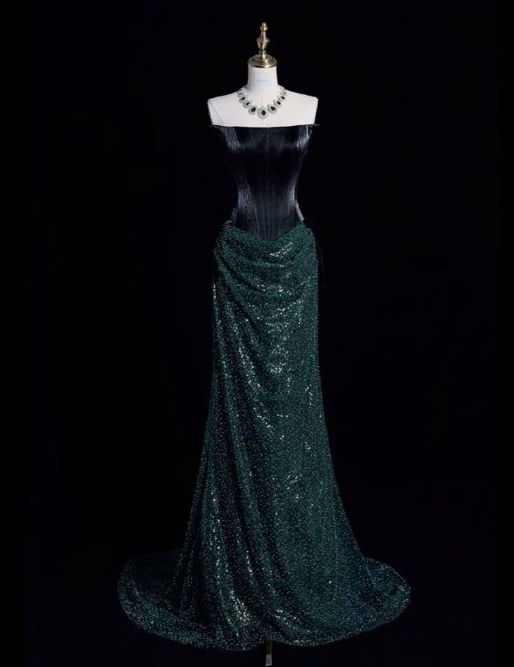 Elegant Mermaid Strapless Sequin Green Long Prom Dresses Evening Dress HZ1024