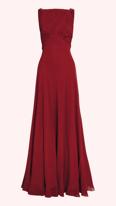Elegant A Line Sleeveless Chiffon Red Long Prom Dresses Evening Dress HZ1024