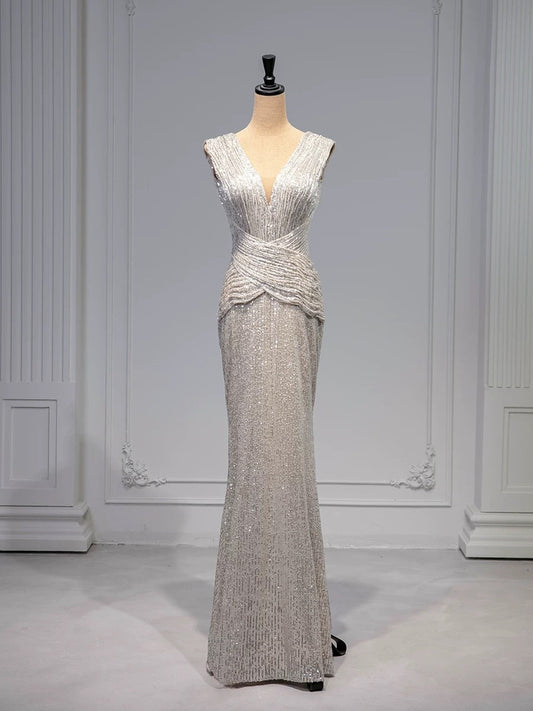 Elegant Mermaid V Neckline Sequin Party Dress Prom Dresses Evening Dress HZ1024
