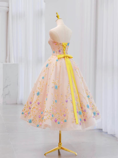 Cute Ball Gown Strapless Flowers Pink Evening Dress Prom Dress HZ1024