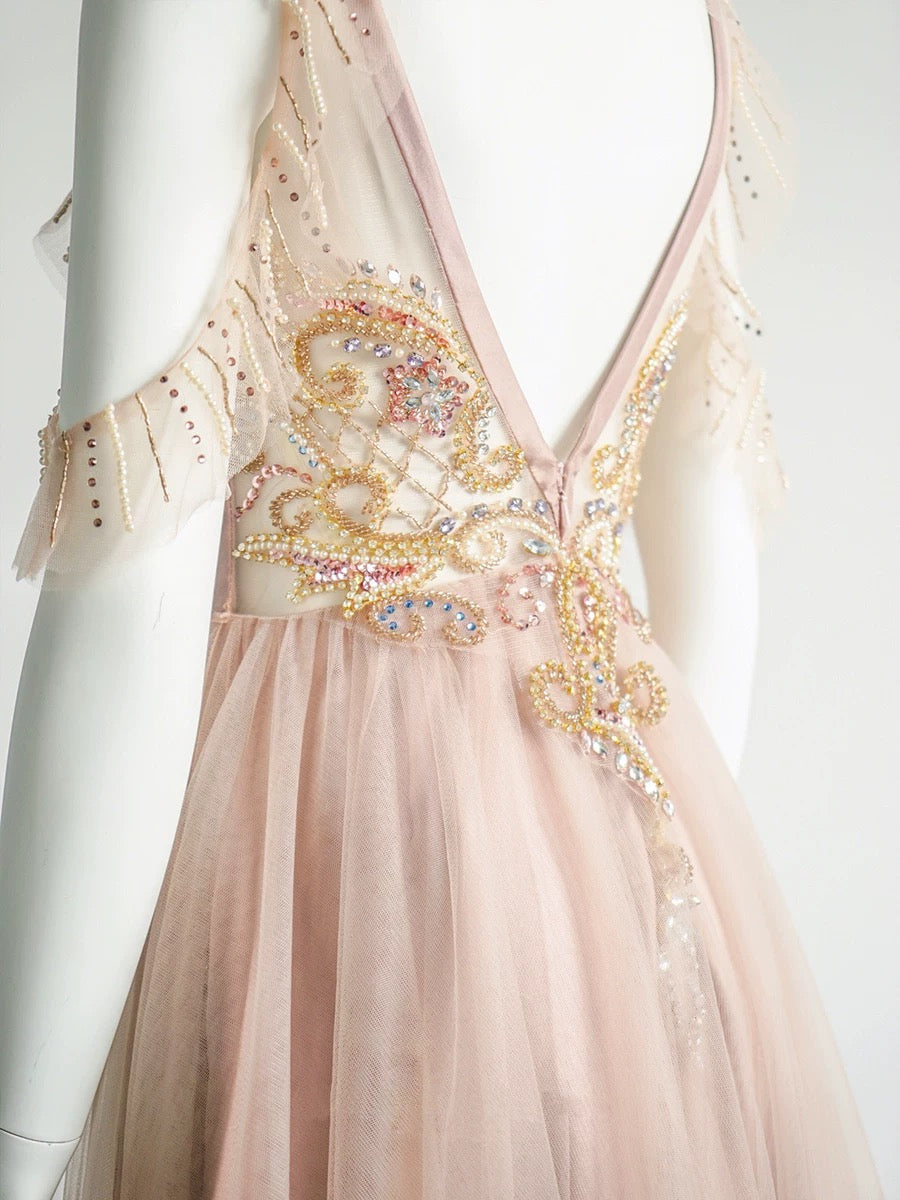 Elegant A-Line Jewel Neckline Tulle Long Prom Dress Evening Dress HZ1024