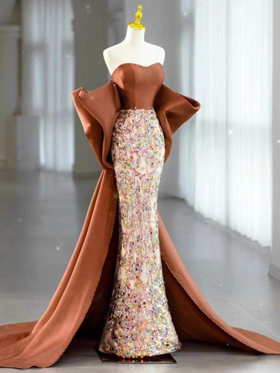 Sexy Mermaid Sweetheart Satin Evening Dress Long Prom Dresses Party Dress With Bow HZ1024