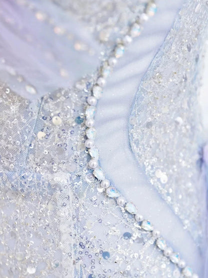 Elegant Mermaid Strapless Neckline Blue Sequin Long Prom Dress Evening Dresses HZ1024