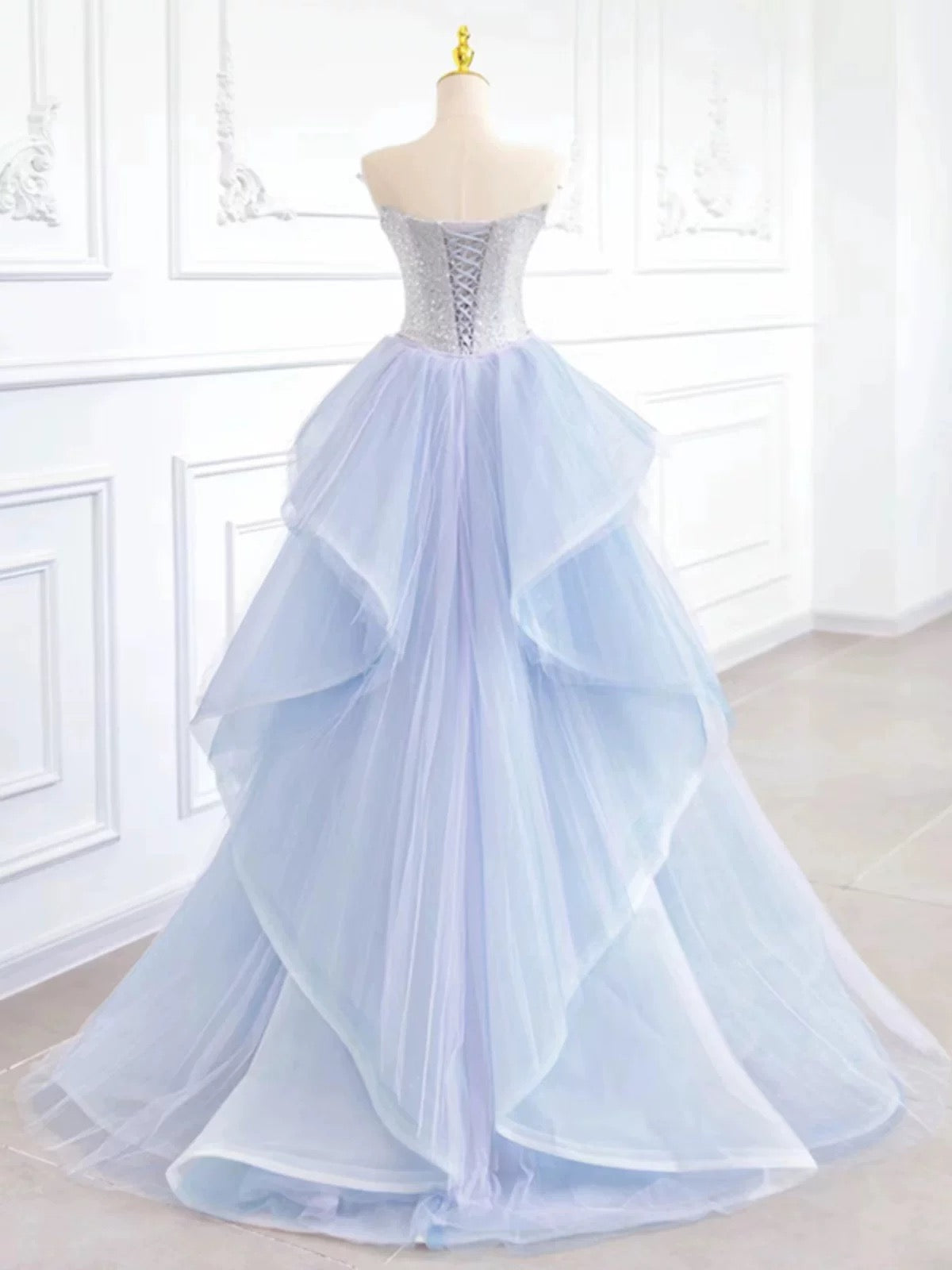 Elegant Mermaid Strapless Neckline Blue Sequin Long Prom Dress Evening Dresses HZ1024