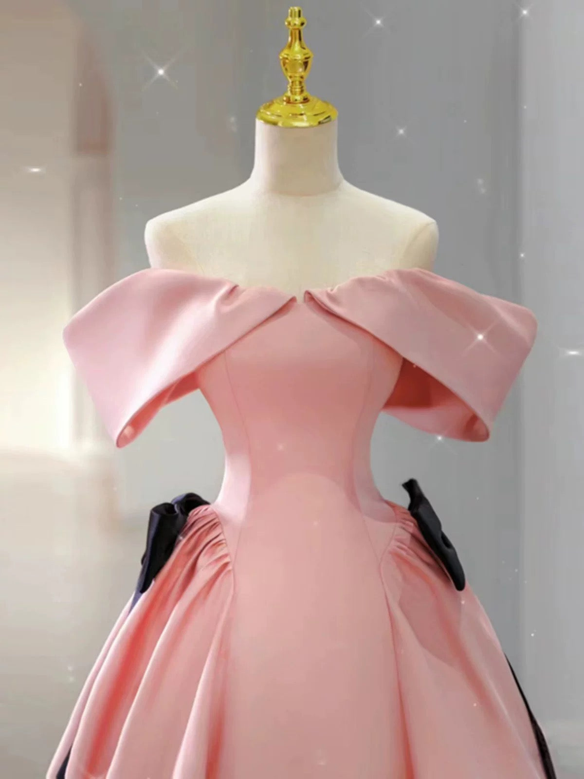 Elegant Ball Gown Off The Shoulder Pink Satin Long Prom Dress Evening Dresses HZ1024