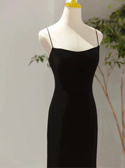 Sexy Mermaid Spaghetti Straps Black Long Prom Dresses Evening Dress HZ1024