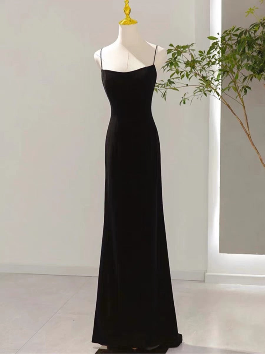 Sexy Mermaid Spaghetti Straps Black Long Prom Dresses Evening Dress HZ1024
