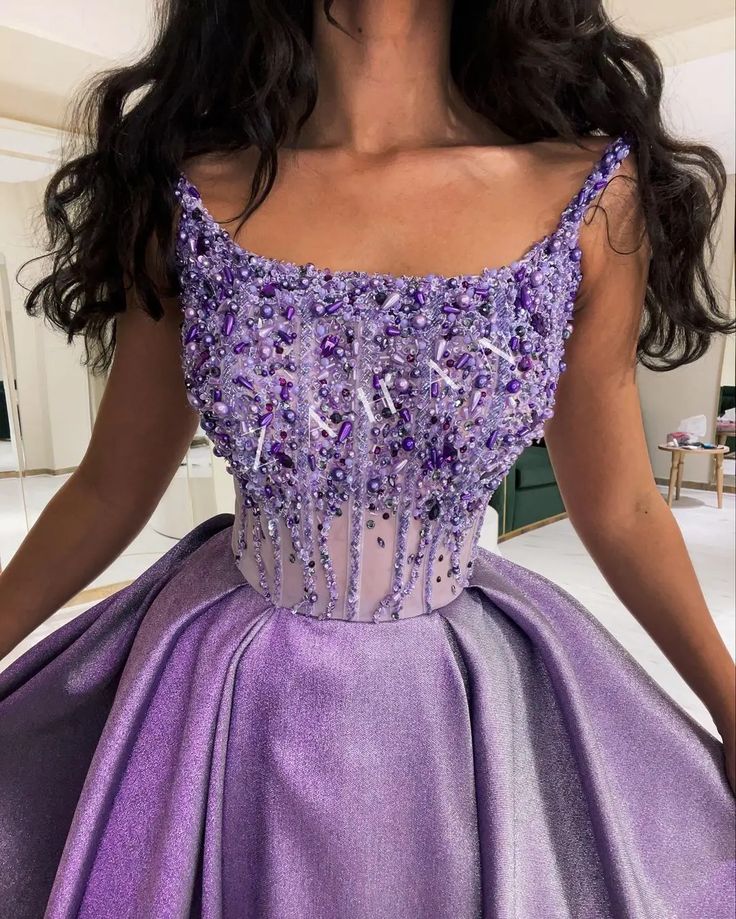 Classy A Line Spaghetti Straps Lilac Satin Long Party Dress Prom Dresses Evening Dress HZ1024