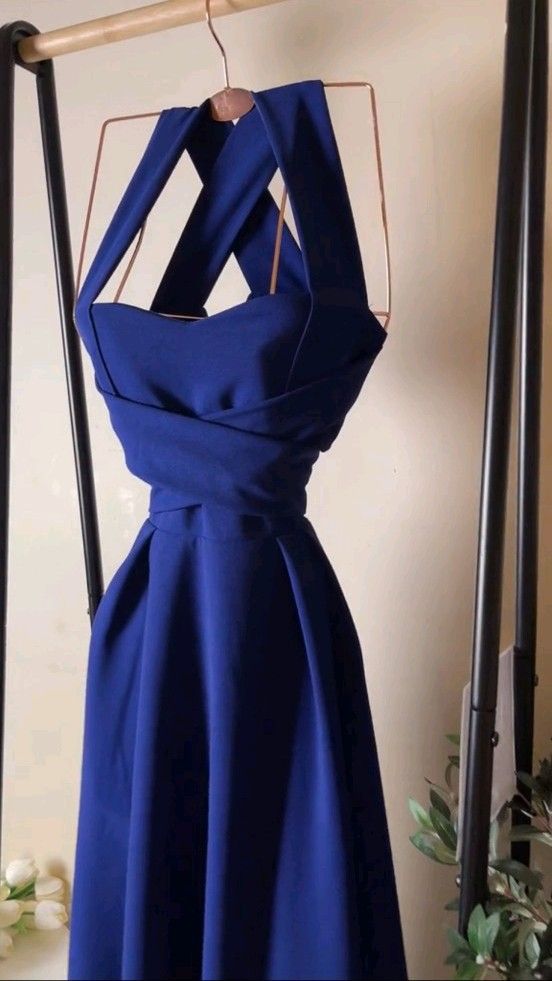 Elegant A Line Halter Royal Blue Satin Prom Dress Evening Dresses With Ruffles HZ1024