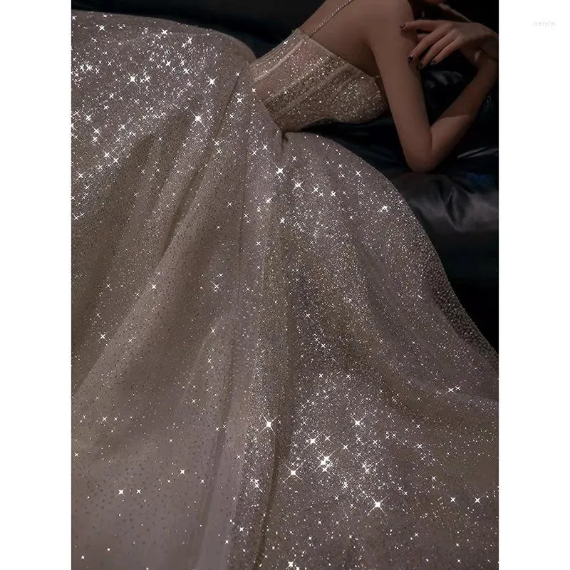 Pretty A Line Spaghetti Straps Silver Sequin Long Prom Dress Evening Dresses HZ1024