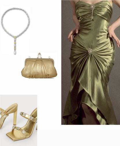 Pretty Mermaid Spaghetti Straps Green Satin Ruffles Evening Dress Prom Dresses HZ1024