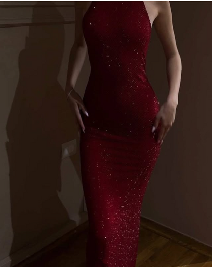 Pretty Sheath High Neckline Sequin Red Long Evening Dress Prom Dresses HZ1024