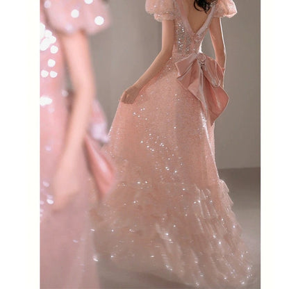 Gorgeous A Line Sweetheart Sequin Pink Long Evening Dress Prom Dresses Birthday Outfits HZ1024