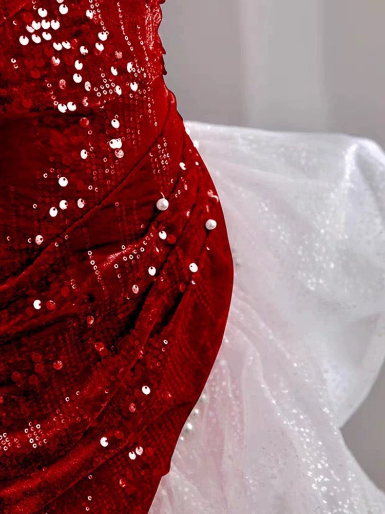 Gorgeous Sheath Off The Shoulder Sequin Red Evening Dress Prom Dresses Birthday Outfits HZ1024