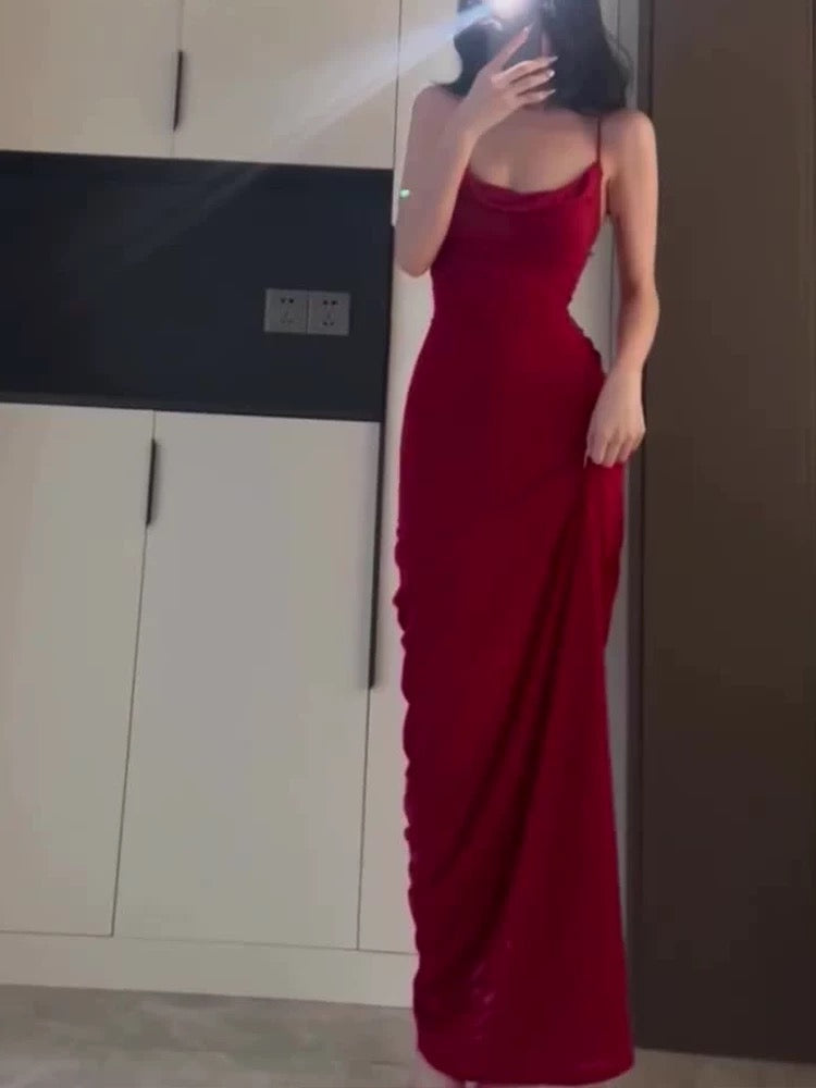 Gorgeous Sheath Spaghetti Straps Red Long Evening Dress Prom Dresses Birthday Outfits HZ1024