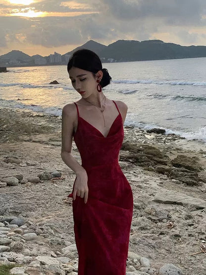 Gorgeous Sheath Spaghetti Straps Burgundy Evening Dress Prom Dresses Birthday Outfits HZ1024