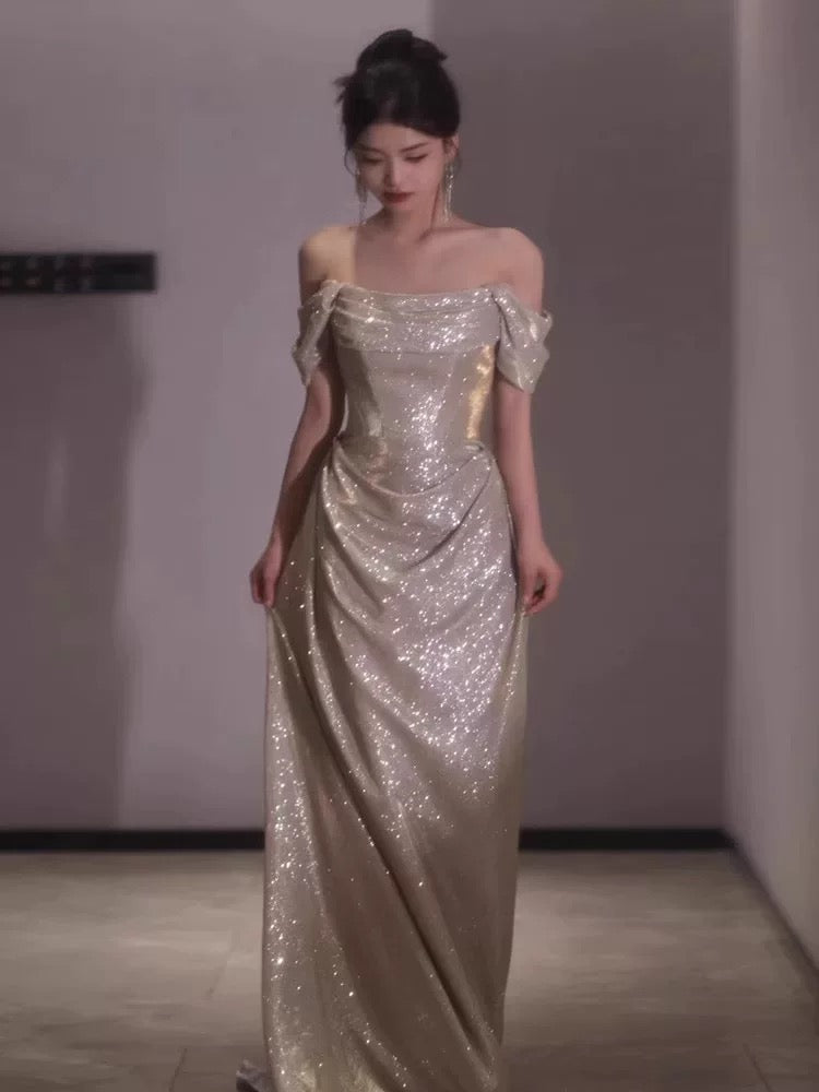 Sexy Sheath Off The Shoulder Sequin Long Evening Dress Prom Dresses Birthday Outfits HZ1024