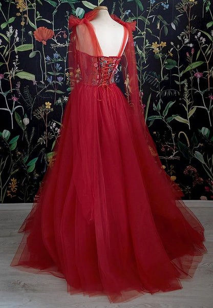 Gorgeous Red Long Evening Dress Prom Dresses Birthday Outfits HZ1024