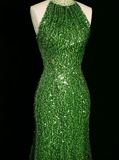 Sexy Sheath One Shoulder Green Sequin Prom Dresses Party Evening Dress With Beads HZ1024