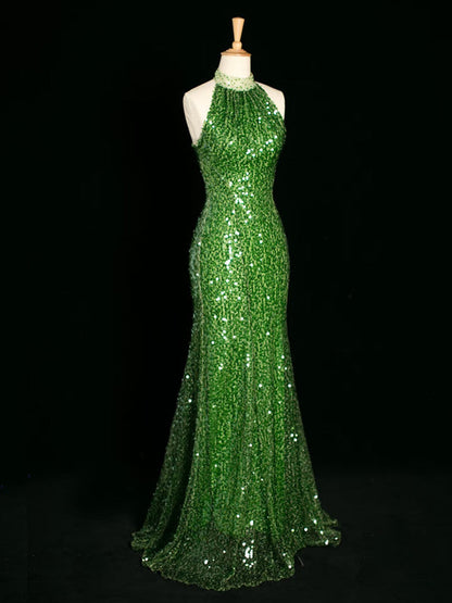Sexy Sheath One Shoulder Green Sequin Prom Dresses Party Evening Dress With Beads HZ1024