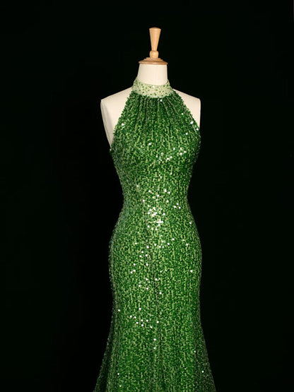 Sexy Sheath One Shoulder Green Sequin Prom Dresses Party Evening Dress With Beads HZ1024