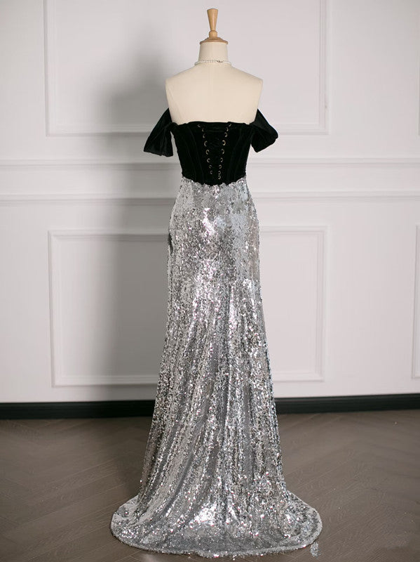 Sexy A Line Off The Shoulder Sequin Prom Dresses Party Evening Dress With Ruffles HZ1024