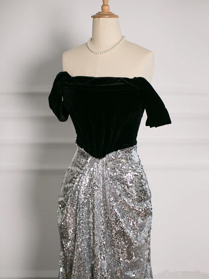 Sexy A Line Off The Shoulder Sequin Prom Dresses Party Evening Dress With Ruffles HZ1024