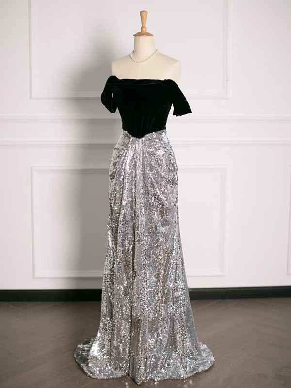 Sexy A Line Off The Shoulder Sequin Prom Dresses Party Evening Dress With Ruffles HZ1024