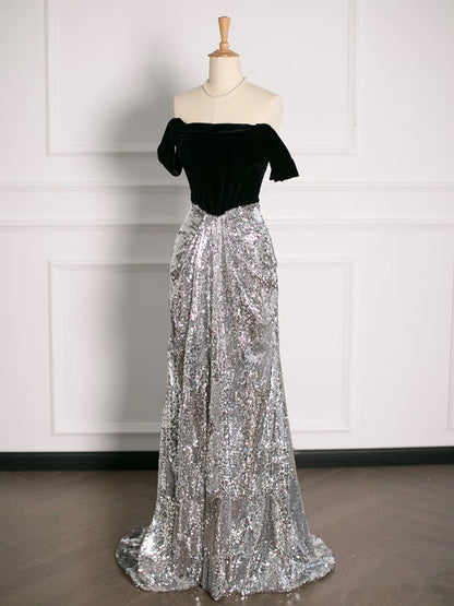 Sexy A Line Off The Shoulder Sequin Prom Dresses Party Evening Dress With Ruffles HZ1024