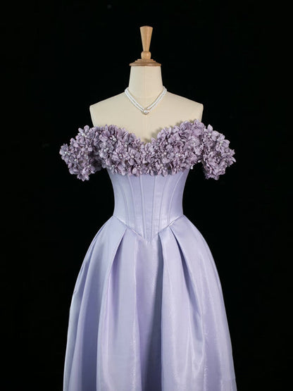 Pretty A Line Off The Shoulder Lilac Long Floral Prom Dresses Party Evening Dress HZ1024