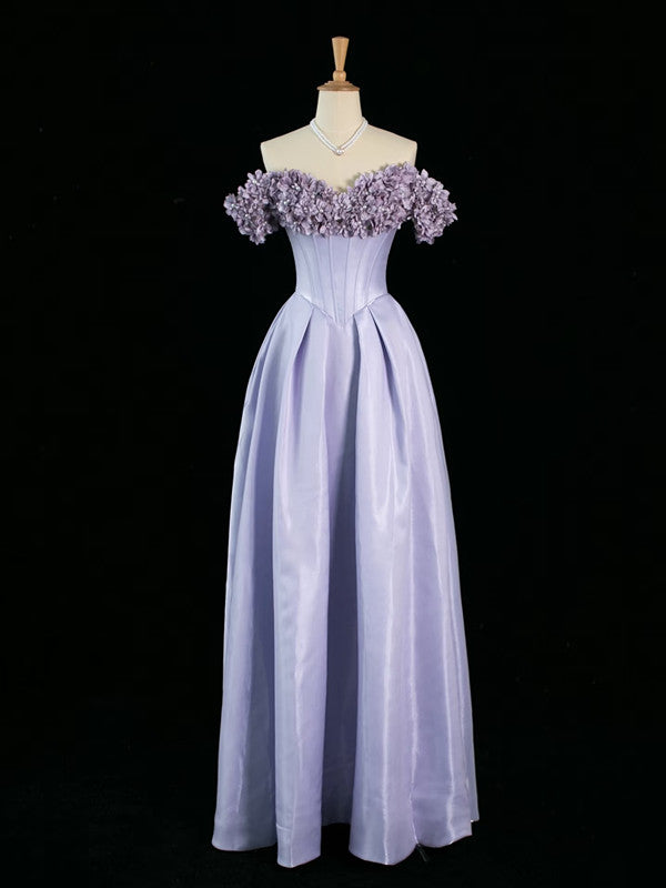 Pretty A Line Off The Shoulder Lilac Long Floral Prom Dresses Party Evening Dress HZ1024