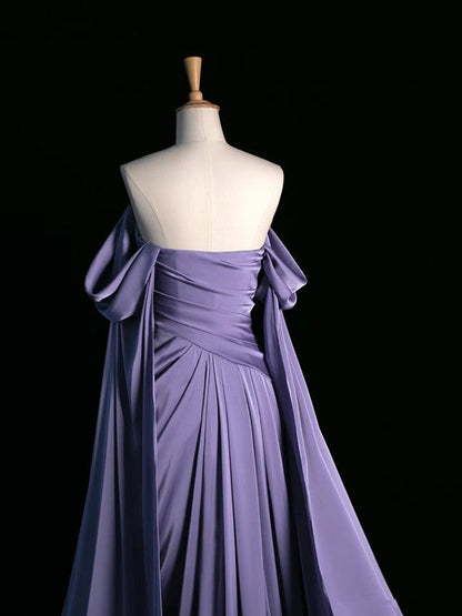 Pretty A Line Off The Shoulder Grape Satin Long Prom Dresses Party Evening Dress HZ1024