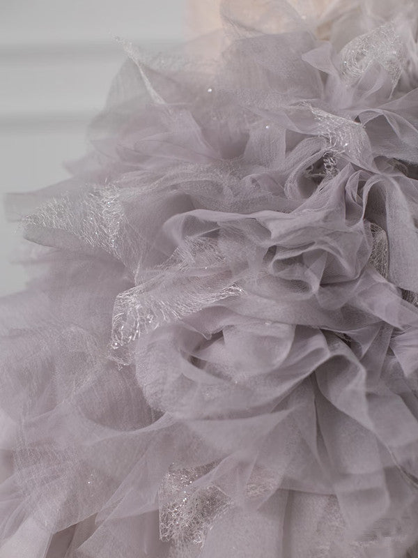 Pretty Mermaid Strapless Lilac Tulle Long Prom Dresses Party Gown Evening Dress HZ1024