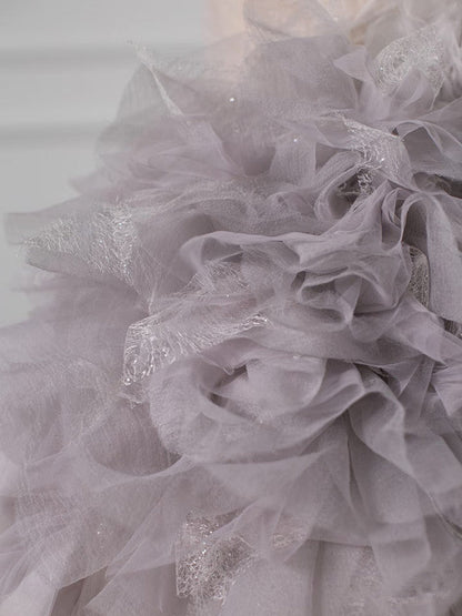 Pretty Mermaid Strapless Lilac Tulle Long Prom Dresses Party Gown Evening Dress HZ1024