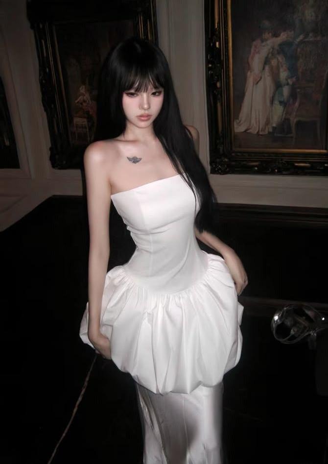 Unique Pretty Mermaid Strapless Satin Long Prom Dress,Formal Evening Dress HZ1024