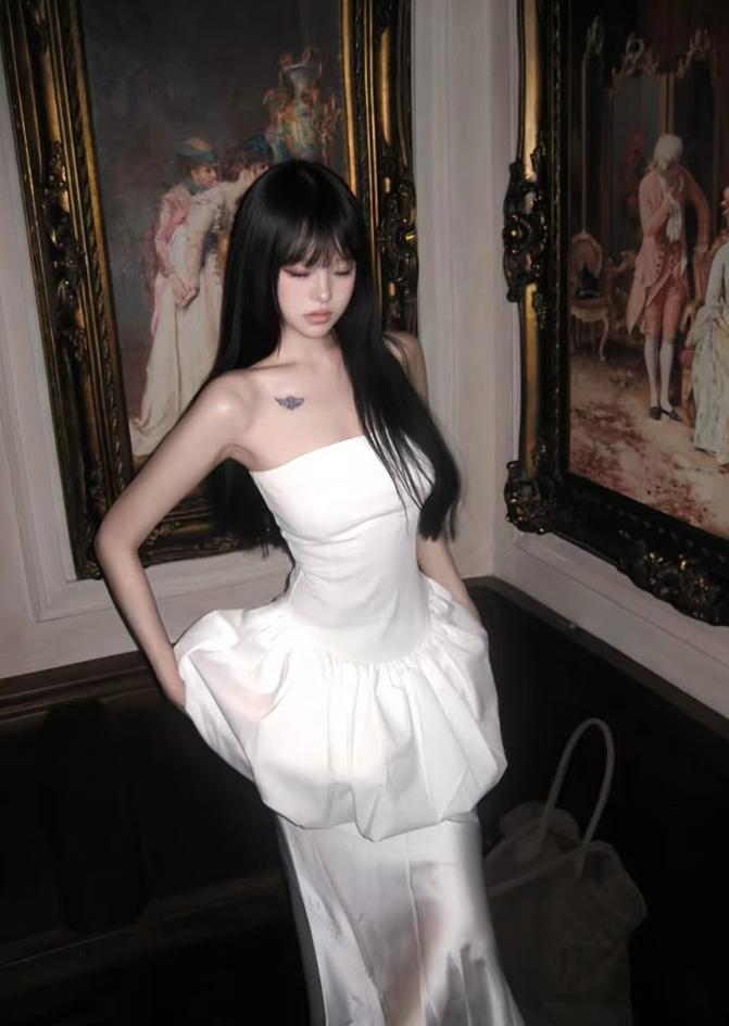 Unique Pretty Mermaid Strapless Satin Long Prom Dress,Formal Evening Dress HZ1024