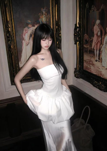 Unique Pretty Mermaid Strapless Satin Long Prom Dress,Formal Evening Dress HZ1024