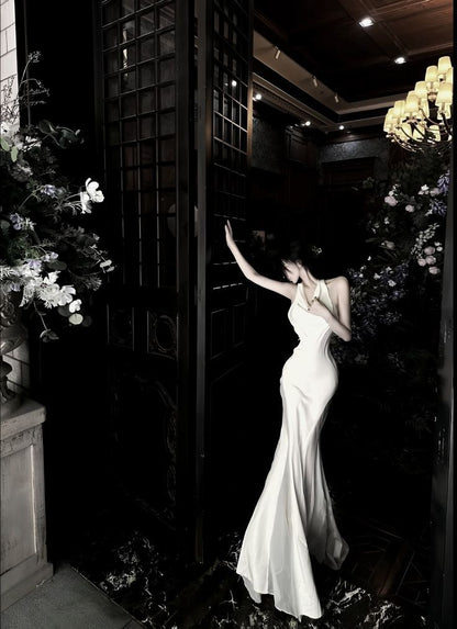 Charming Mermaid Halter Satin Long Prom Dress,Formal Evening Dress HZ1024