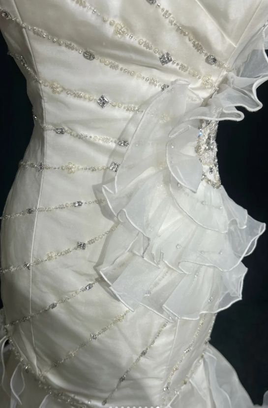 Sweetheart Mermaid Satin Chiffon Ruffle Beaded Long Prom Dress,Wedding Dress,Evening Dress HZ1024