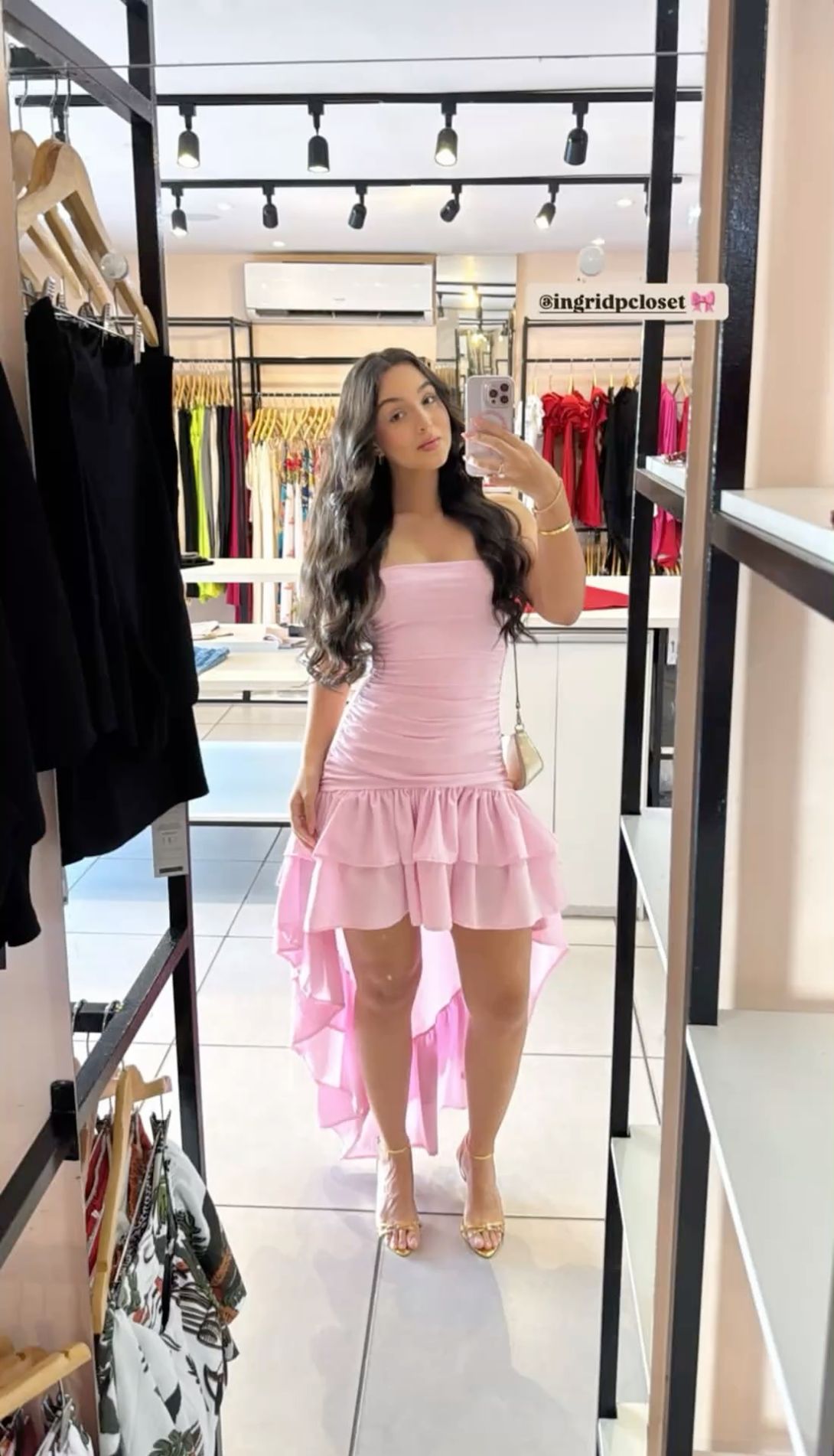 Classy Pink A Line Strapless Satin Ruffle High-Low Prom Dress, Evening Dress HZ1024