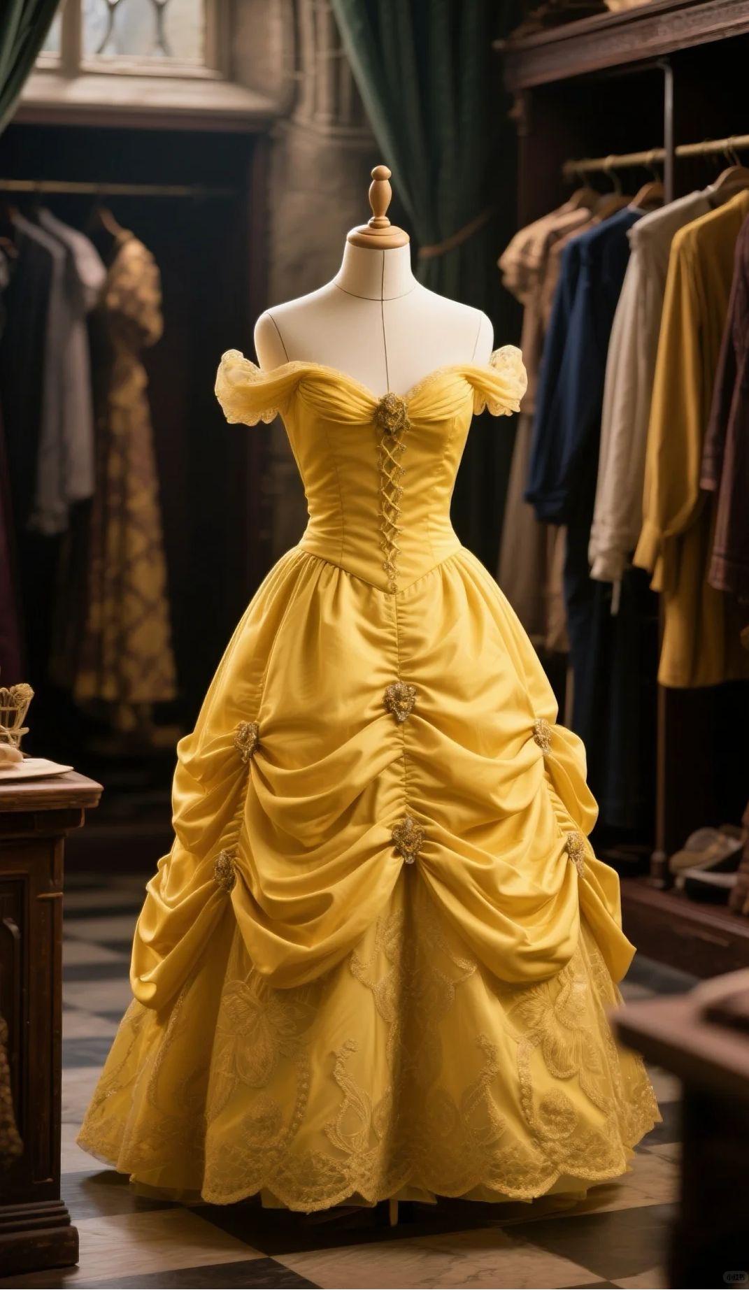 Princess Yellow Ball Gown Off The Shoulder Satin Lace Long Prom Dress, Evening Dress HZ1024